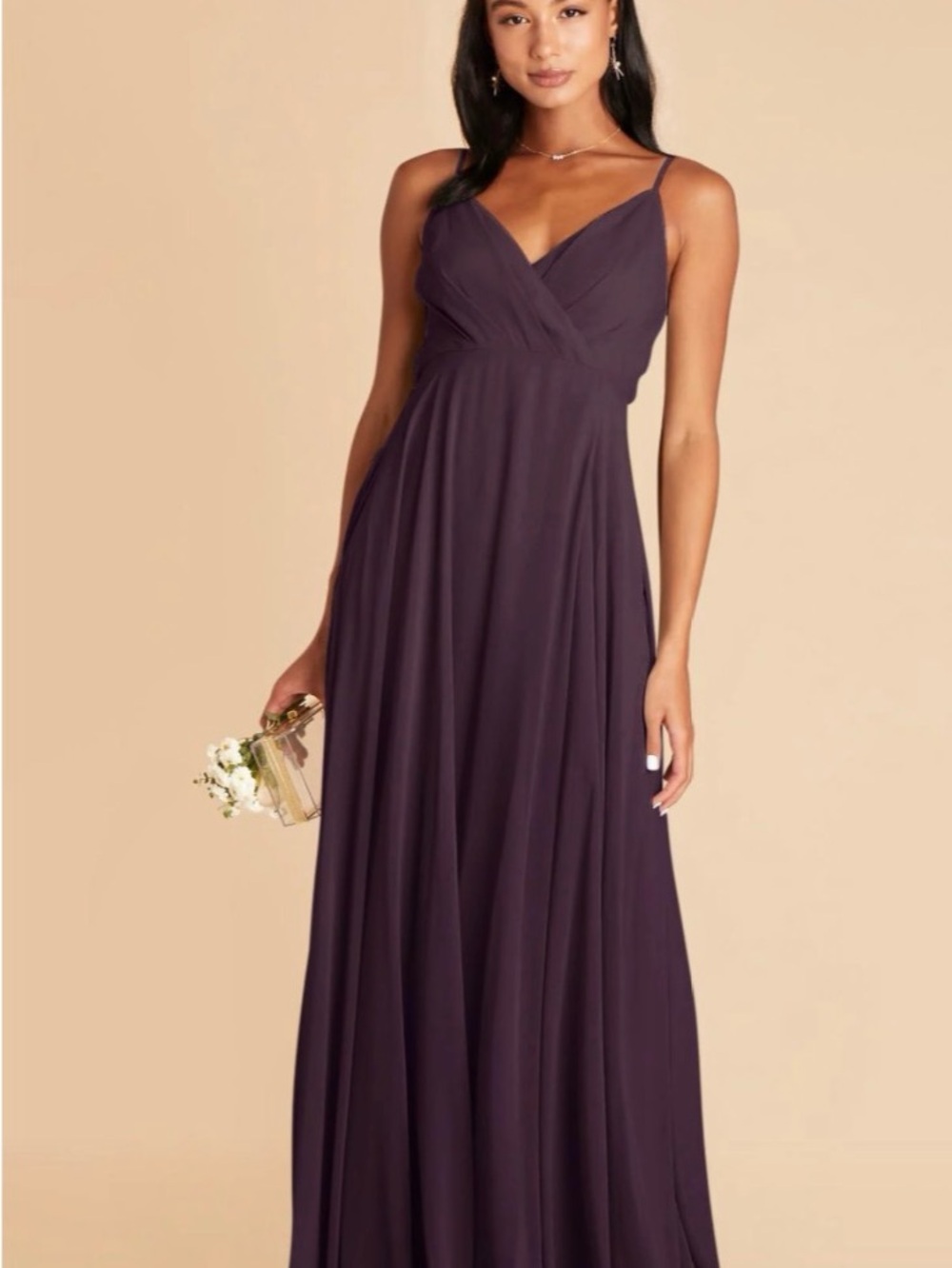 Birdy Grey Kaia Chiffon Plum Spaghetti-Strap V-Neck Maxi Dress